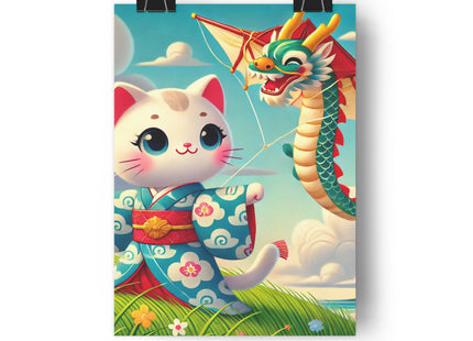 Geisha Kitten and the Dragon Kite Giclée Art Print