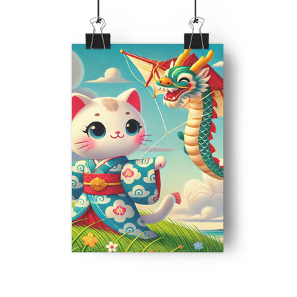 Geisha Kitten and the Dragon Kite Giclée Art Print