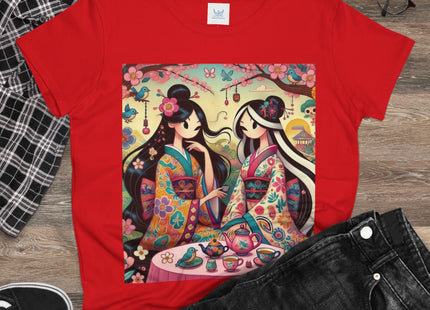 Fairies in Kimonos at Tea Among Blossoms Cotton Tee