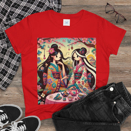 Fairies in Kimonos at Tea Among Blossoms Cotton Tee