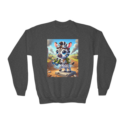 Zebra Lookout Youth Crewneck Sweatshirt – Adventure, Curiosity & Explorer Spirit