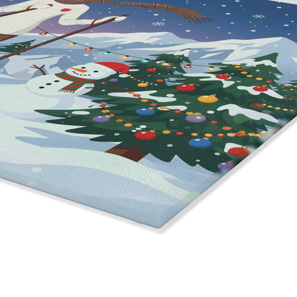 🎿🎄 The Christmas Mountain Skier Glass Cutting Board – Art Deco Winter Holiday Adventure