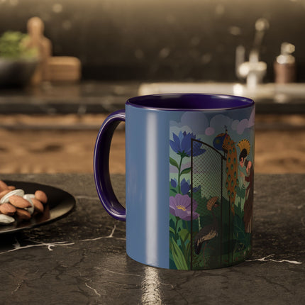The Lady And The Enchanted Heron Colorful Mugs – Art Deco Botanical Elegance