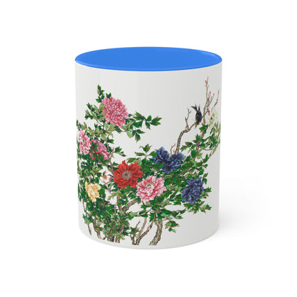 Peonies and Birds by Okamoto Shuki Colorful Mugs, 11oz