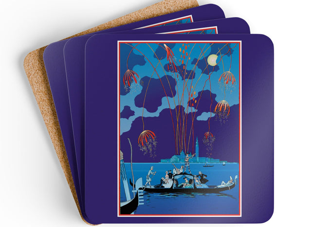 Fireworks in Venice by George Barbier Corkwood Coaster Set