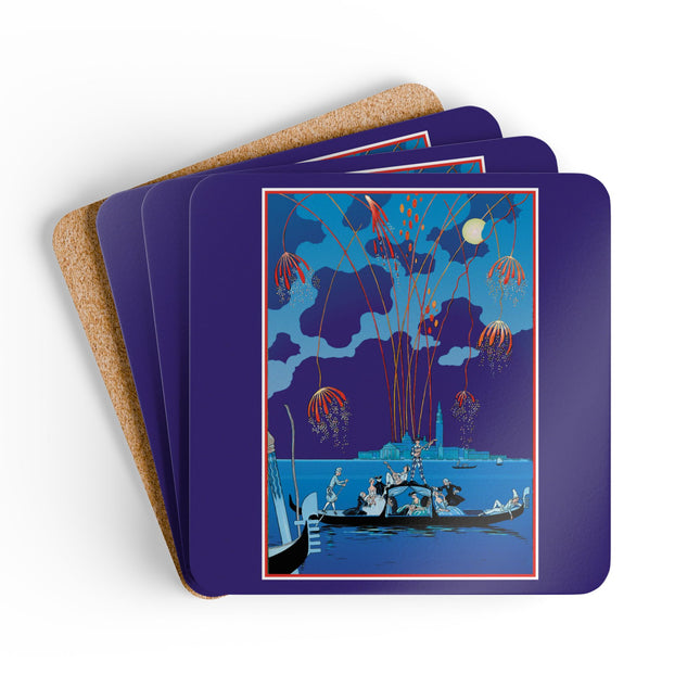 Fireworks in Venice by George Barbier Corkwood Coaster Set