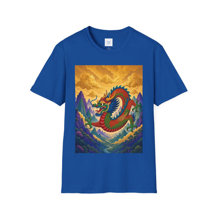 🐉🌄 The Golden Sky Dragon Softstyle T-Shirt – Mystical Mountain Fantasy