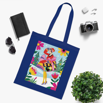 🎄🌺 Christmas In The Winter Garden Cotton Tote Bag – Art Deco Holiday Whimsy