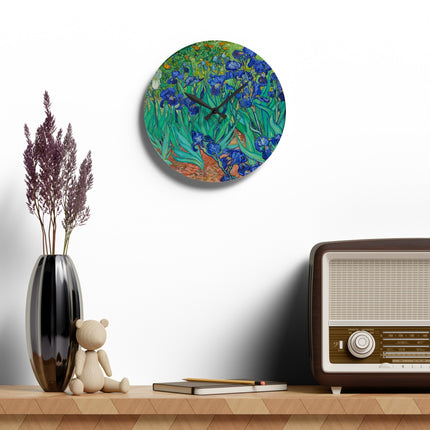 Irises by Vincent Van Gogh Acrylic Wall Clock, Round and Square