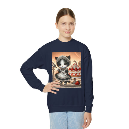 Patisserie Kitten Youth Crewneck Sweatshirt – Sweet Charm, Cozy Comfort & Storybook Delight