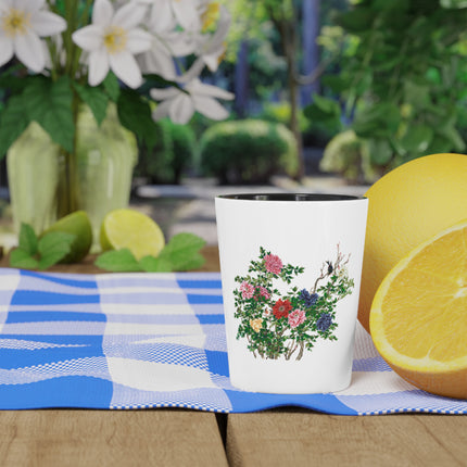 Peonies and Birds by Okamoto Shuki Ceramic Shot Glass