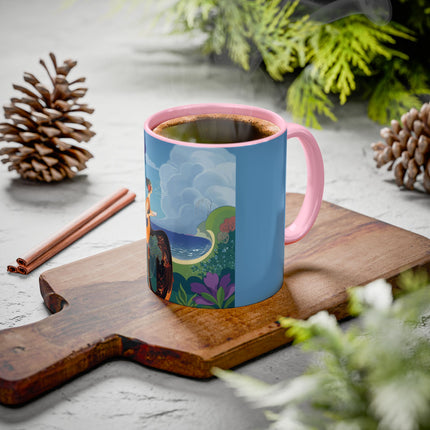 The Lady And The Sea Breeze Colorful Mugs – Art Deco Coastal Serenity