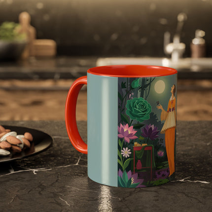 The Lady Of The Moonlit Garden Colorful Mugs – Art Deco Botanical Serenity