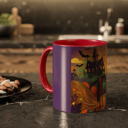 🌙🎃 The Scarecrow Of Haunted Hollow Colorful Mug – Whimsical Halloween Mystery