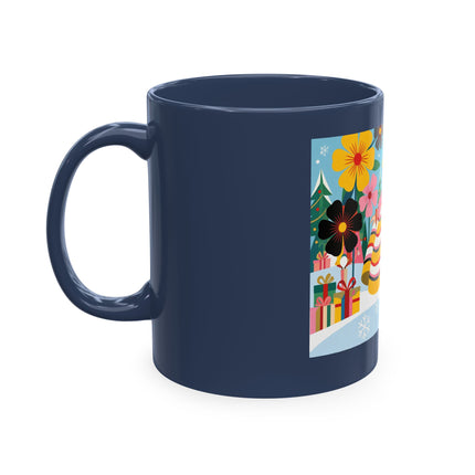 🎄🌸 The Lady Of The Striped Christmas Garden Ceramic Mug – Art Deco Holiday Whimsy