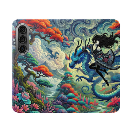 Mystic Guardian of the Sky Flip Case – Warrior Fairy & Turquoise Dragon