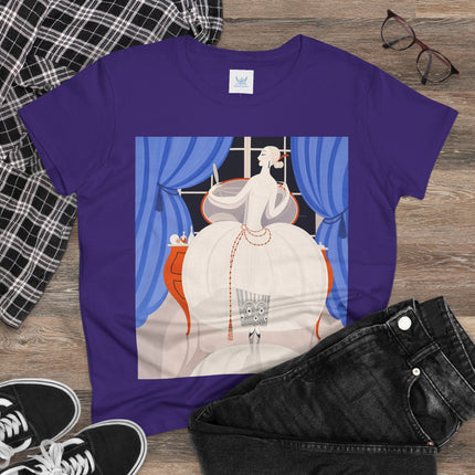 🦢💎 The Ivory Midnight Muse Cotton Tee – Art Deco Fashion Elegance