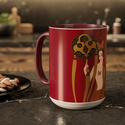 Butterfly Empress of the Crimson Pavilion Colorful Mug (11oz, 15oz) – Art Deco Beauty, Butterfly Elegance & Ornamental Style