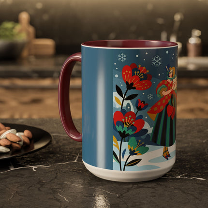 ❤️❄️ The Winter Heart Messenger Colorful Mug – Art Deco Snow Garden Fantasy