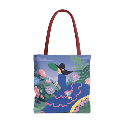 🌸💙 The Lady Of The Blue Garden Promenade Tote Bag – Art Deco Floral Fashion
