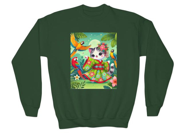 Parrot Dance of the Geisha Kitten Youth Crewneck Sweatshirt