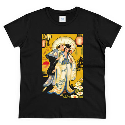 Golden Embrace: A Serene Moment of Love Women's Midweight Cotton Tee