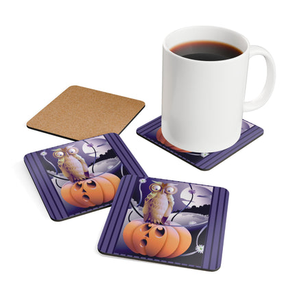 The Startled Pumpkin Corkwood Coaster Set