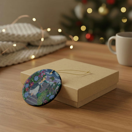 🦚🌸 The Peacock Garden Terrace Ceramic Ornament – Art Deco Floral Elegance