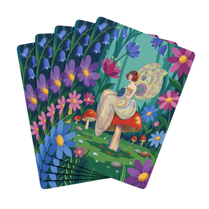 🧚🍄 The Lady Of The Enchanted Mushroom Garden Playing Cards – Art Deco Fairy Garden Fantasy