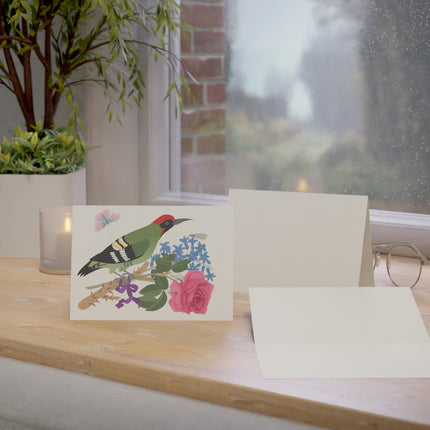 Woodpecker & Rose Greeting Card – Charming Beauty & Refined Simplicity