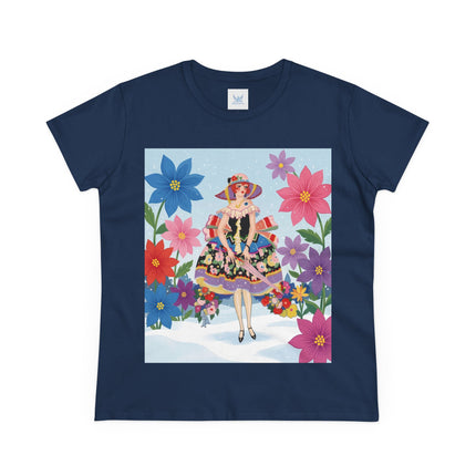 🌸❄️ The Winter Blossom Belle Cotton Tee – Art Deco Floral Fantasy