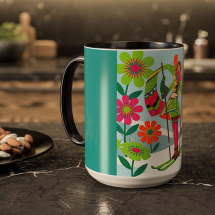 🎿🌸 The Winter Flower Adventurer Colorful Mug – Colorful Ski Fantasy