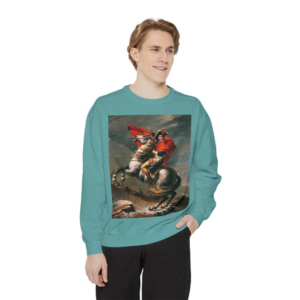 Napoleon Crossing the Alps by Jacques-Louis David Unisex Garment-Dyed Sweatshirt
