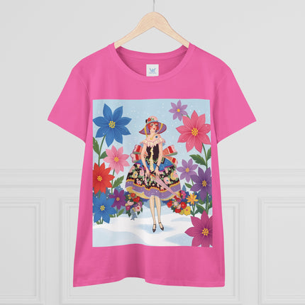 🌸❄️ The Winter Blossom Belle Cotton Tee – Art Deco Floral Fantasy
