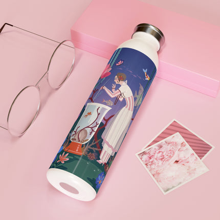 🐠🌸 The Lady Of The Underwater Garden Slim Water Bottle – Art Deco Aquatic Floral Whimsy