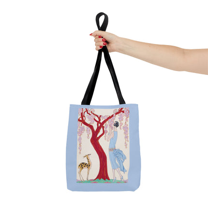 Woman, Fawn, and Red Tree by George Barbier Tote Bag (AOP)