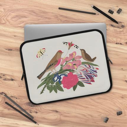 🐦🌸 Pink-Breasted Bird & Wren Laptop Sleeve – Elegant Joy & Springtime Charm