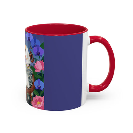 The Lady And The Garden Dragon Colorful Mugs – Art Deco Mythical Botanical Elegance