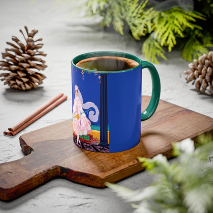 The Moonlit Promenade Colorful Mug (11oz, 15oz) – Blush Elegance, Coastal Romance & Art Deco Style