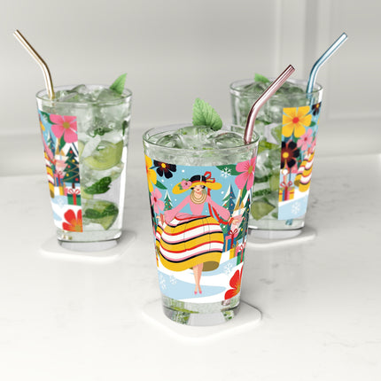 🌼🎄 The Christmas Blossom Belle Pint Glass – Colorful Art Deco Holiday Fantasy