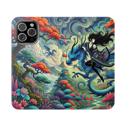 Mystic Guardian of the Sky Flip Case – Warrior Fairy & Turquoise Dragon