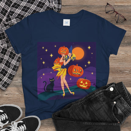 🎃🕯️ Moonlit Pumpkin Masquerade Cotton Tee – Whimsical Halloween Charm