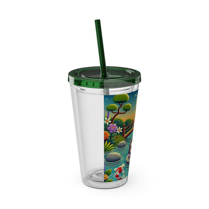 Melodic Kitten by the Koi Pond Sunsplash Tumbler with Straw, 16oz