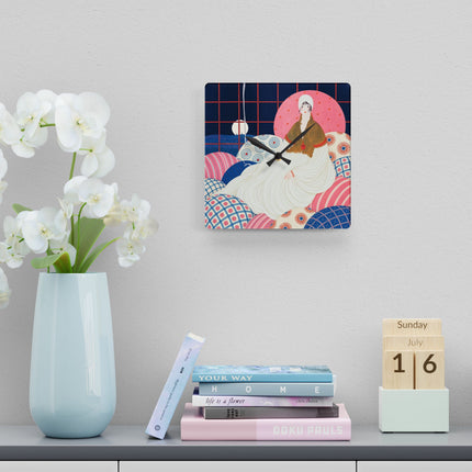 🌙🪶 The Lady Of The Midnight Salon Acrylic Wall Clock – Art Deco Bohemian Elegance