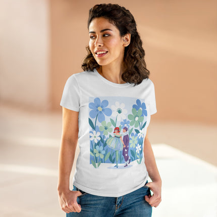 🌸🎭 The Little Dancers In The Flower Garden Cotton Tee – Art Deco Floral Whimsy