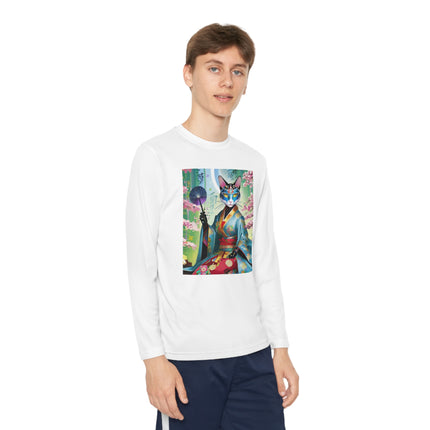 Cyberpunk Geisha Youth Long Sleeve Competitor Tee – Neon Elegance & Futuristic Fantasy