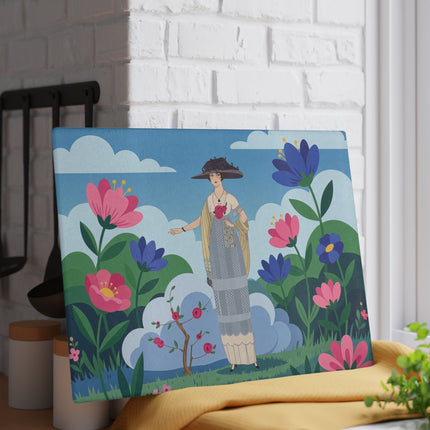 🌸🎀 The Lady Of The Rose Garden Glass Cutting Board – Art Deco Floral Fashion Elegance