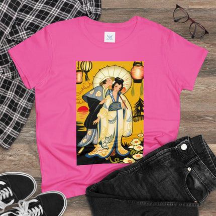 Golden Embrace: A Serene Moment of Love Women's Midweight Cotton Tee