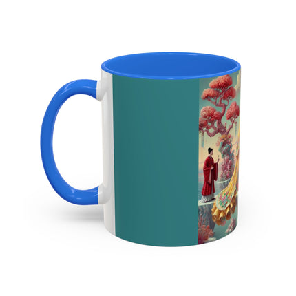 Cherry Blossom Courtesans & Crimson Crab Colorful Mug – Imperial Elegance & Playful Charm