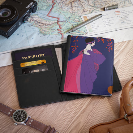 Crimson Shawl Geisha Passport Cover – Serene Elegance & Timeless Beauty